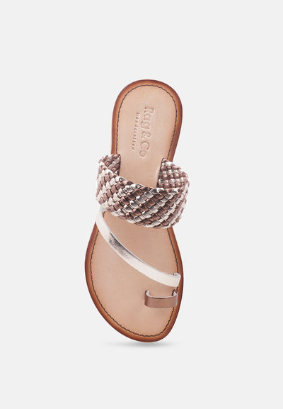 isidora braided leather flat sandal#color_bronze