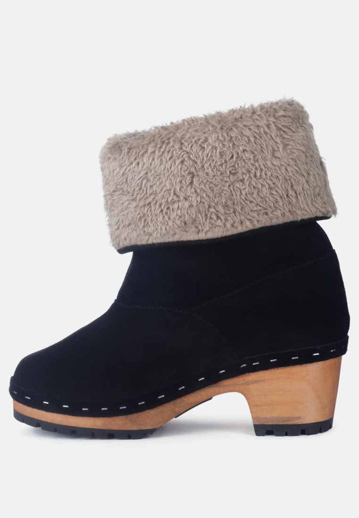 juglans fur collared ankle clog boots in black by ruw#color_black