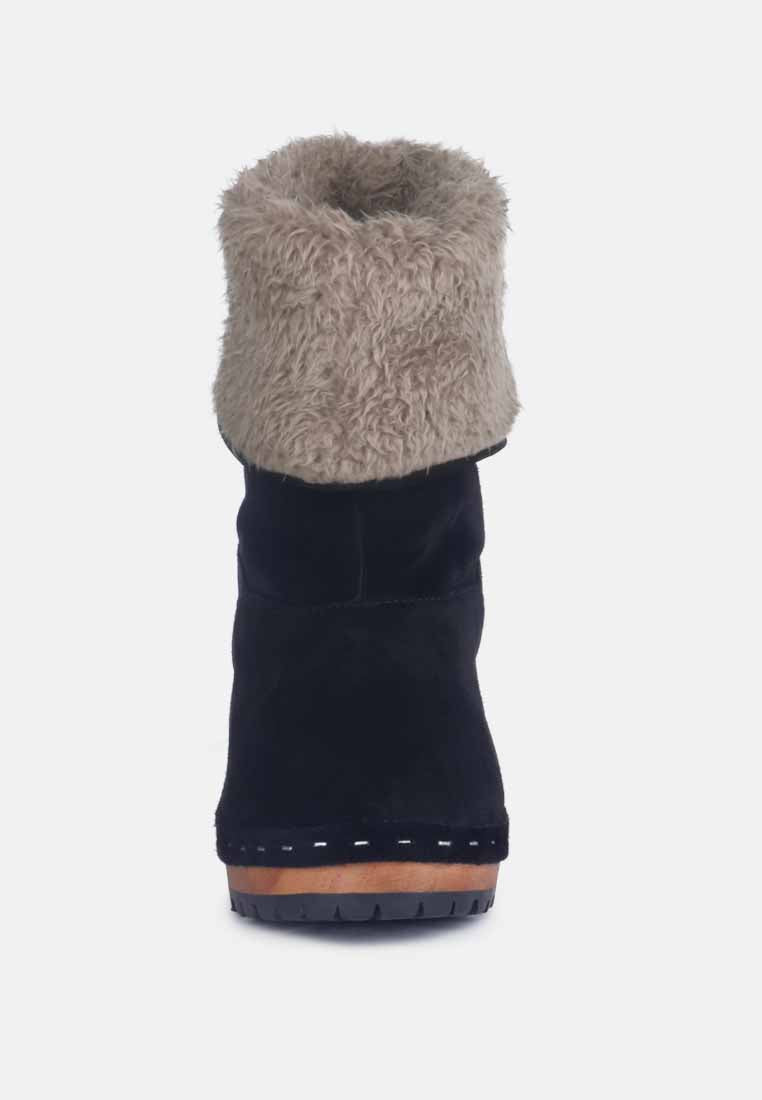 juglans fur collared ankle clog boots in black by ruw#color_black