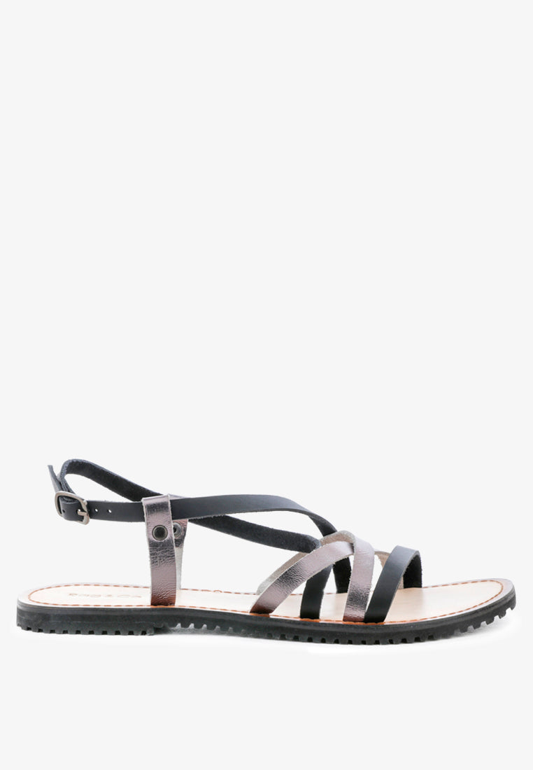 june strappy flat leather sandals by ruw#color_black-pewter