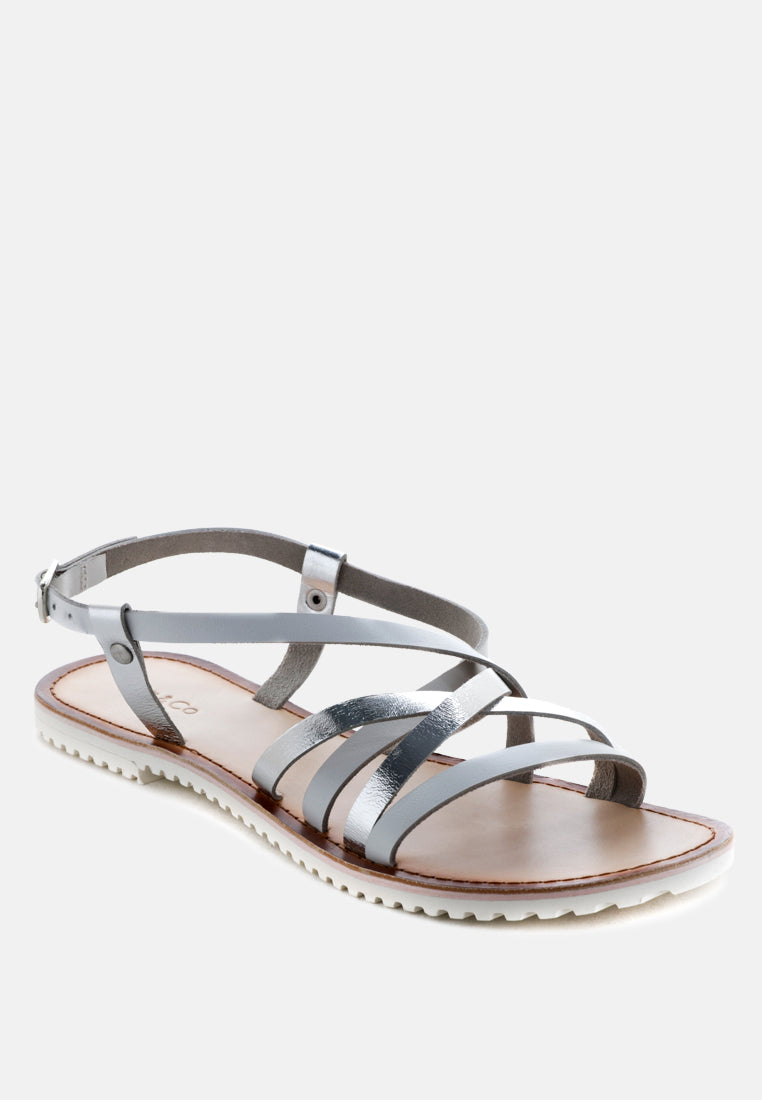 june strappy flat leather sandals#color_silver