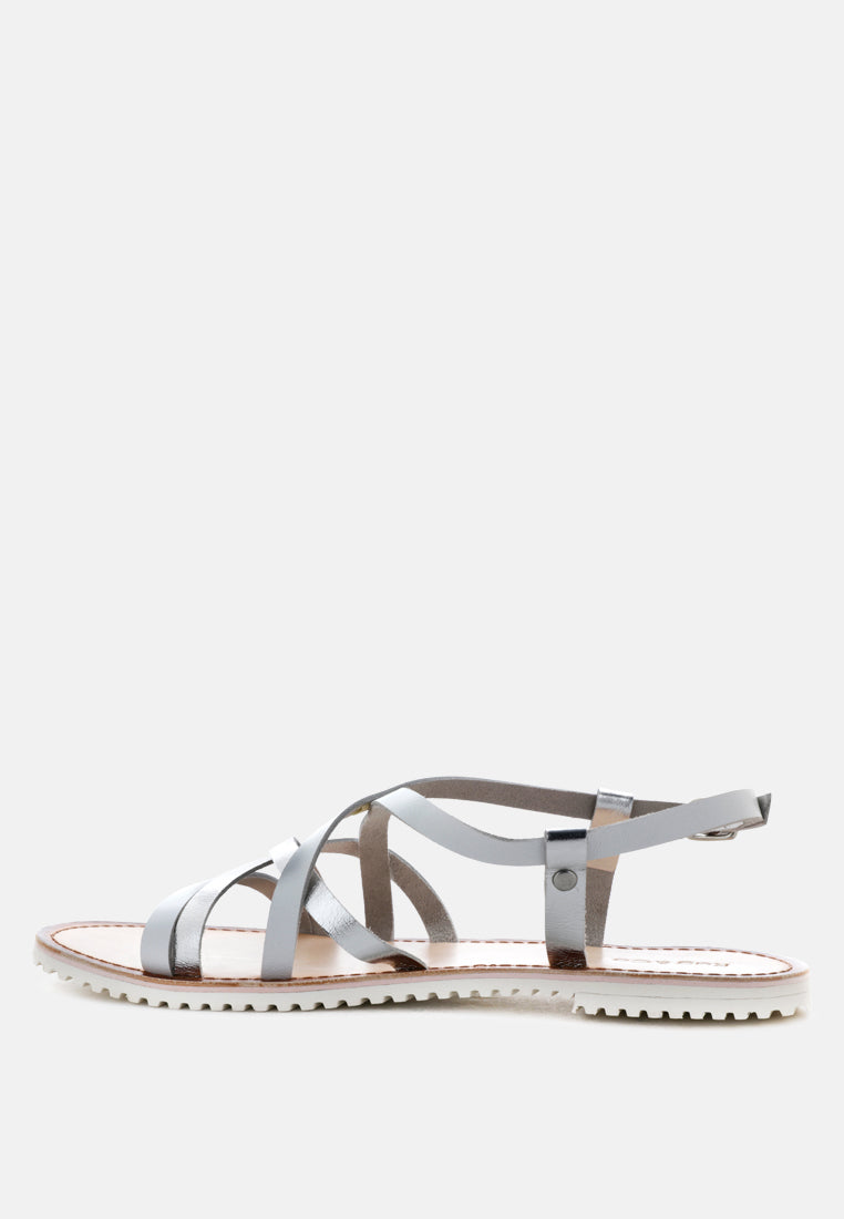 june strappy flat leather sandals by ruw#color_silver