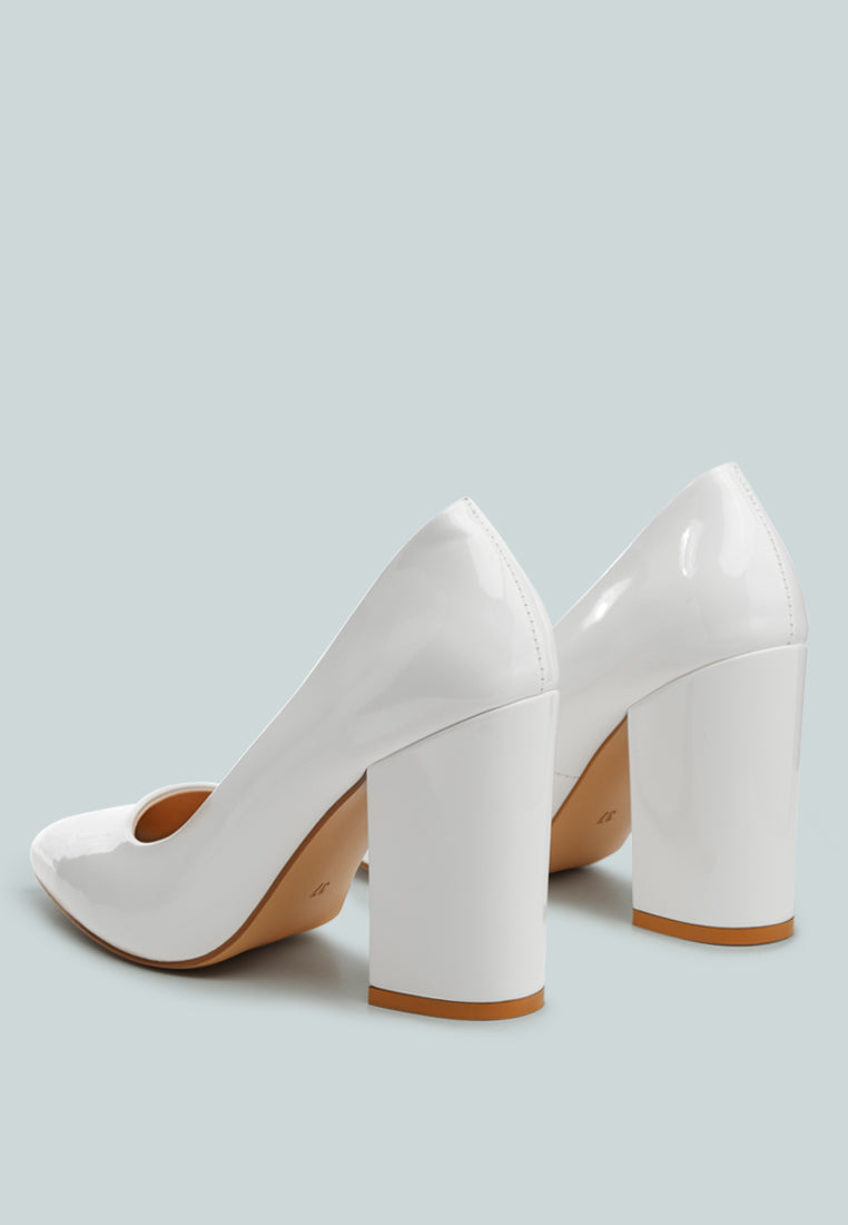 kamira patent faux leather block heel pumps by ruw#color_white