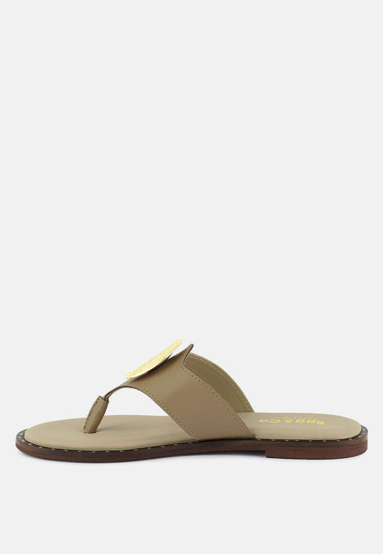 kathleen buckle embellished slip on thong sandals#color_beige