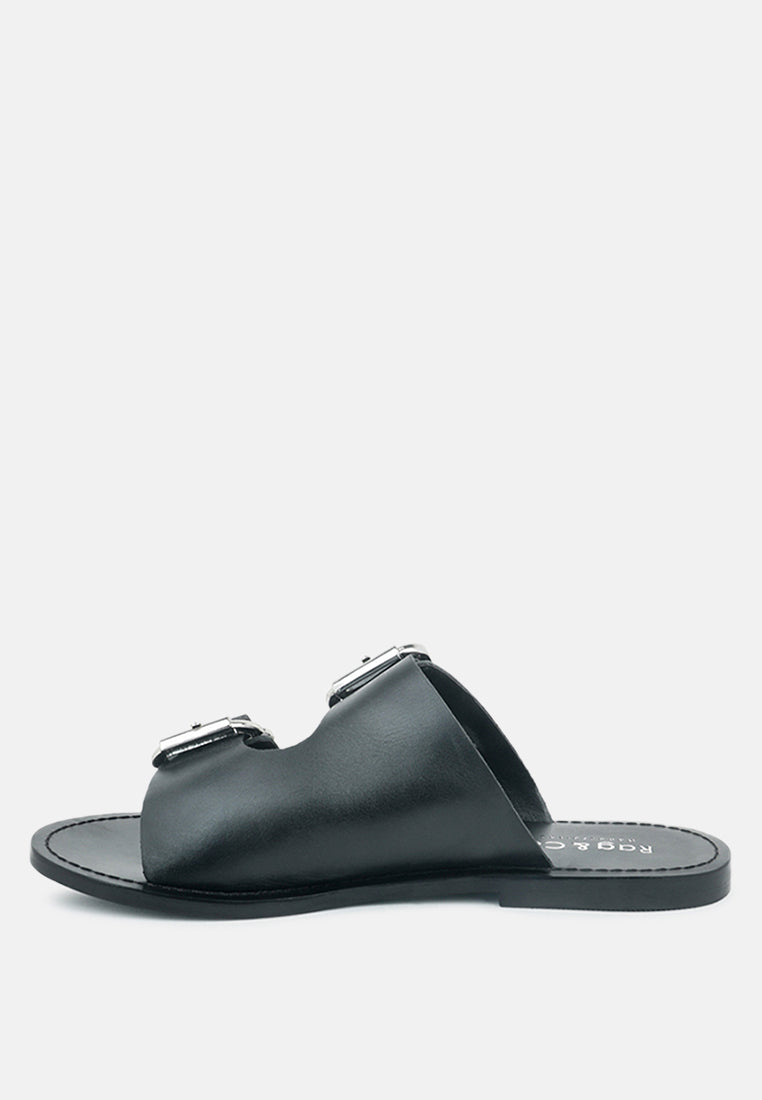 kelly flat sandal with buckle straps by ruw#color_black
