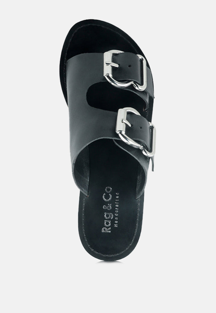 kelly flat sandal with buckle straps by ruw#color_black
