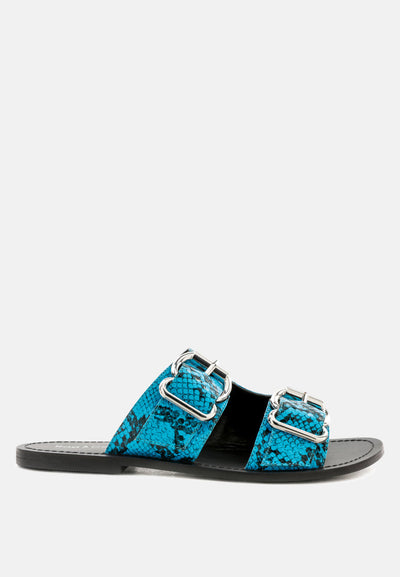 kelly flat sandal with buckle straps#color_blue