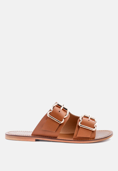 kelly flat sandal with buckle straps#color_tan