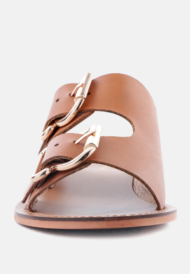 kelly flat sandal with buckle straps#color_tan