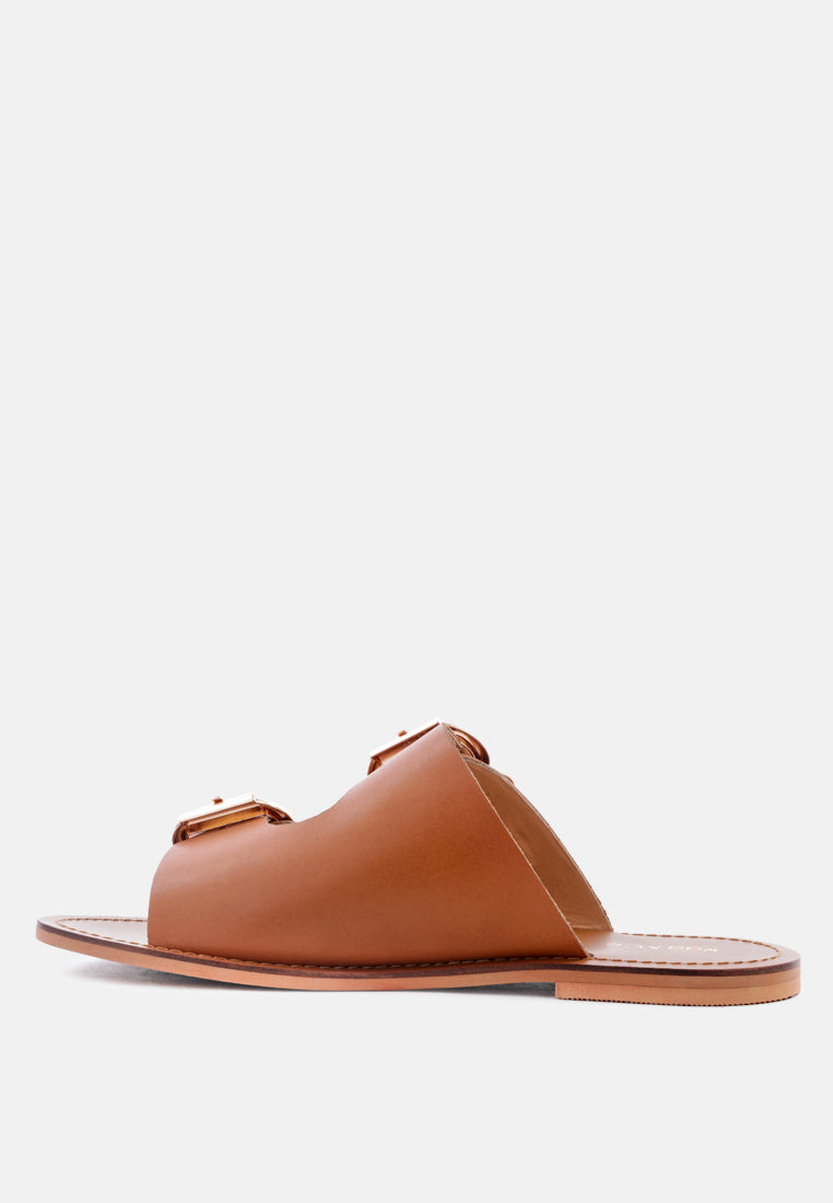 kelly flat sandal with buckle straps by ruw#color_tan