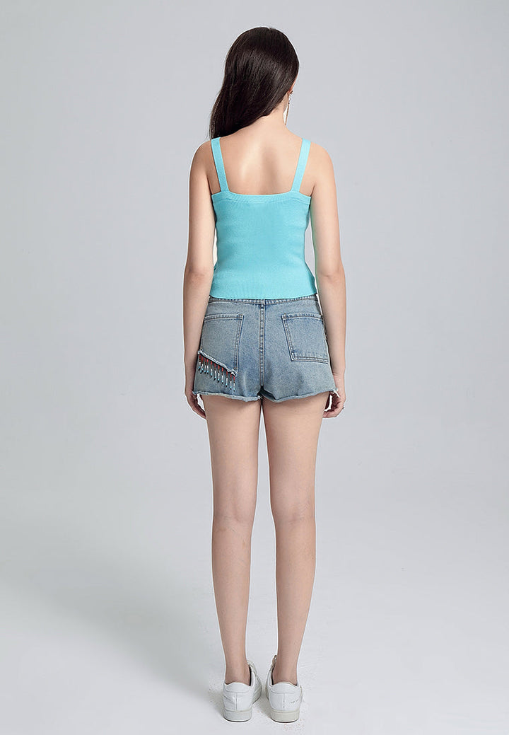 buckled knitted crop top#color_sea-blue