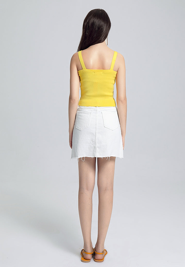 buckled knitted crop top#color_yellow