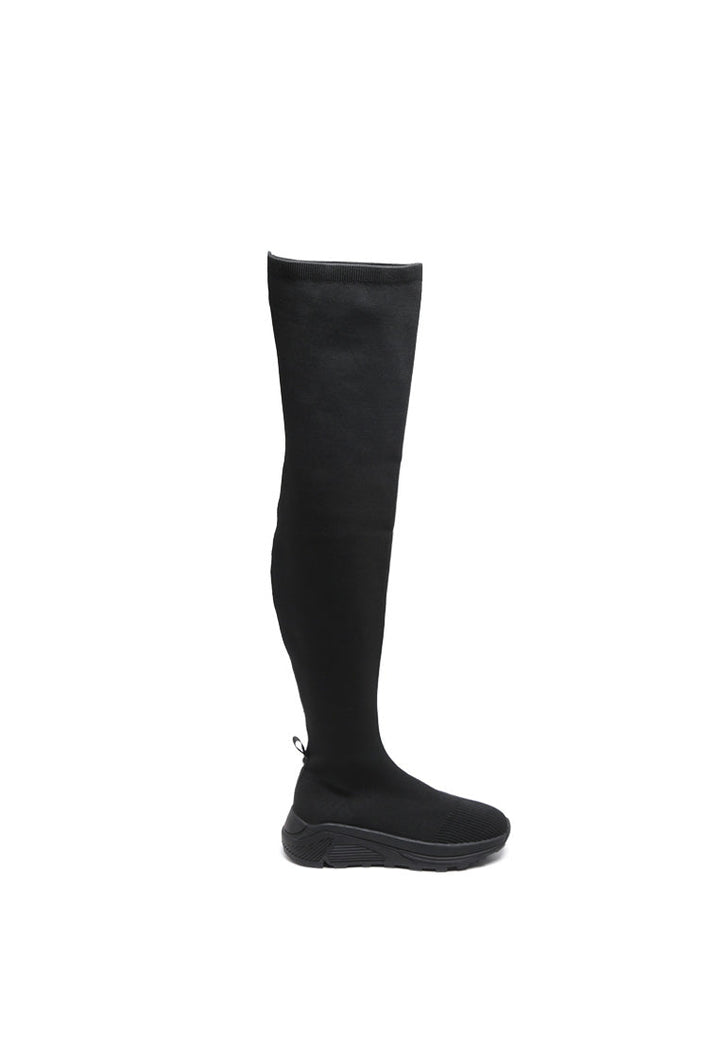 kladus knitted thigh high winter boots#color_black
