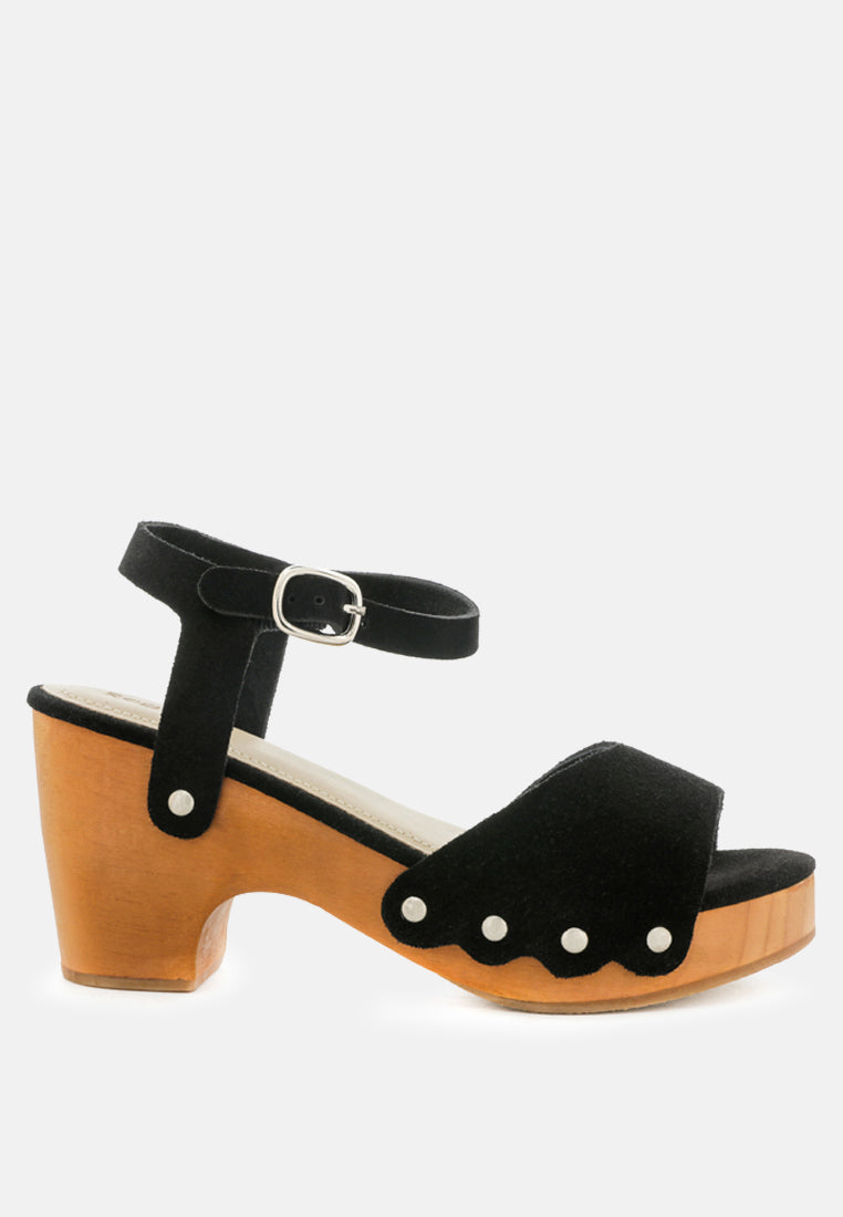 liona mustard studded suede clogs sandals#color_black