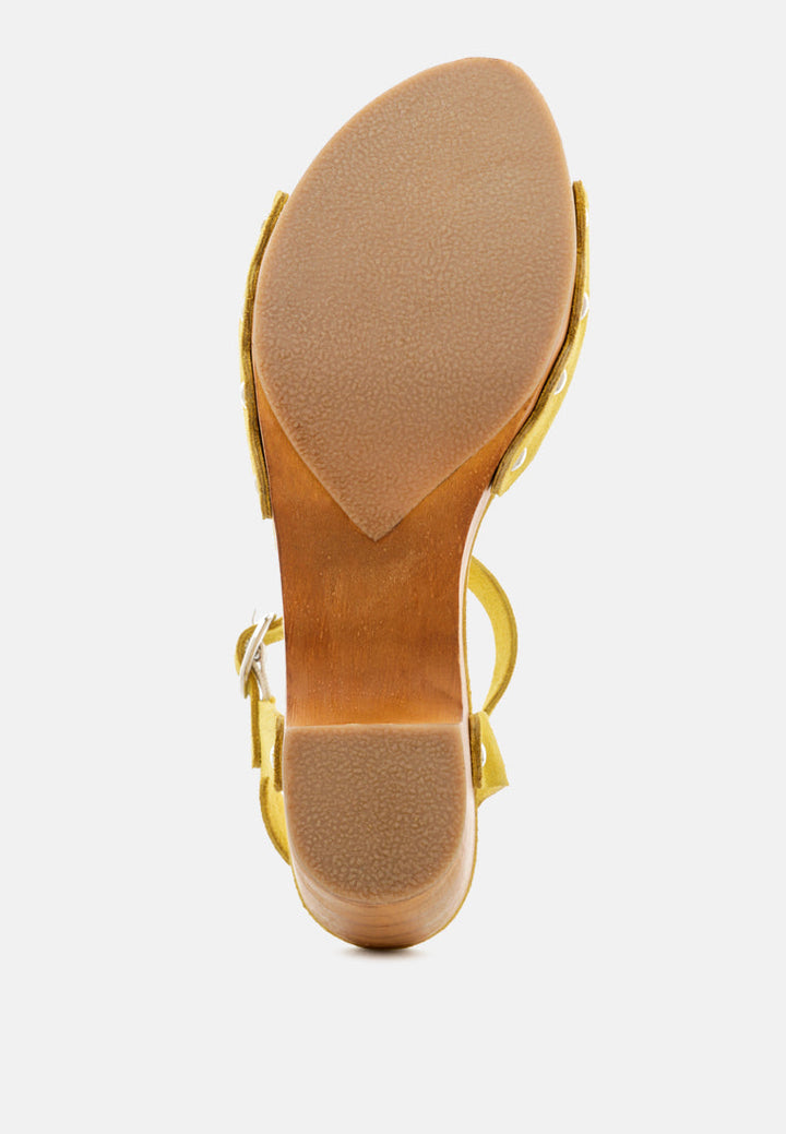 liona mustard studded suede clogs sandals by ruw#color_mustard