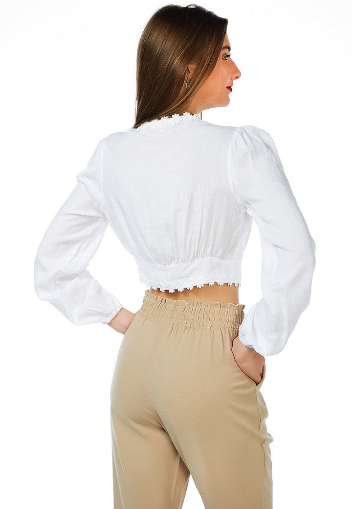 lace detail plunge blouse#color_white