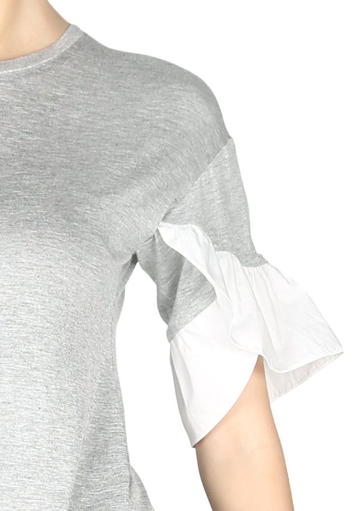 petal sleeve casual top#color_light-grey