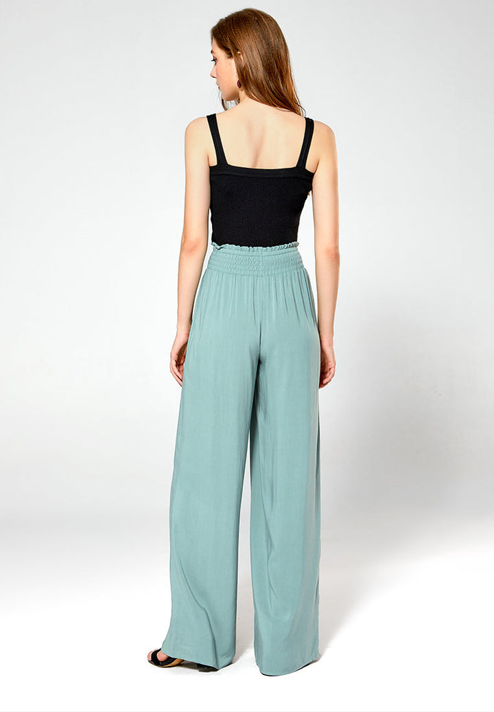 smocked wide waistband pants#color_green