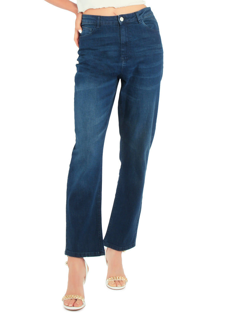 lightly washed mom fit jeans pants#color_dark-blue