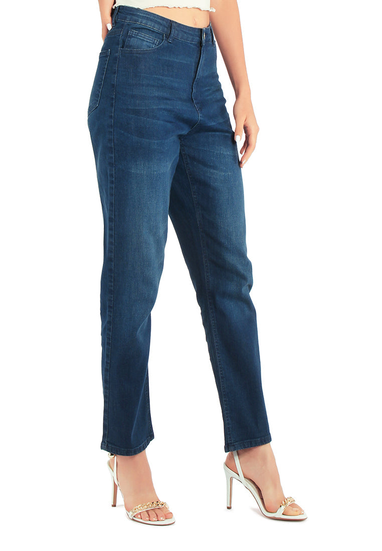 lightly washed mom fit jeans pants#color_dark-blue