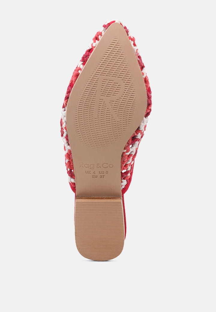 mariana woven flat mules with tassels#color_red