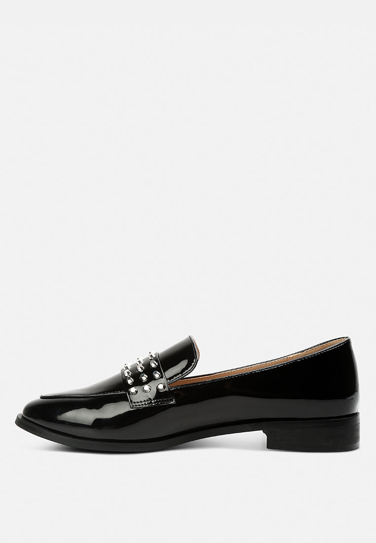 meanbabe semicasual stud detail patent loafers#color_black