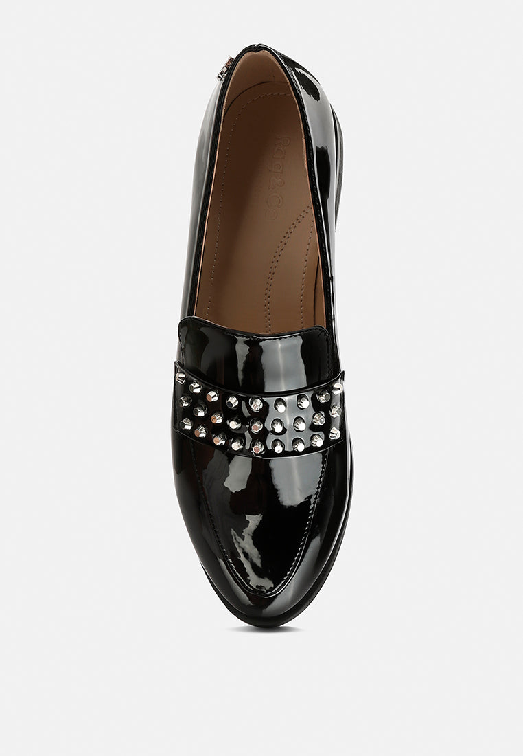meanbabe semicasual stud detail patent loafers by ruw#color_black