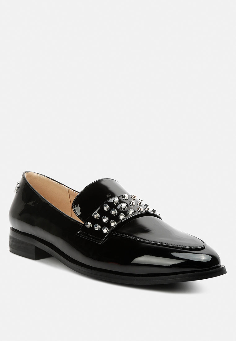 meanbabe semicasual stud detail patent loafers#color_black