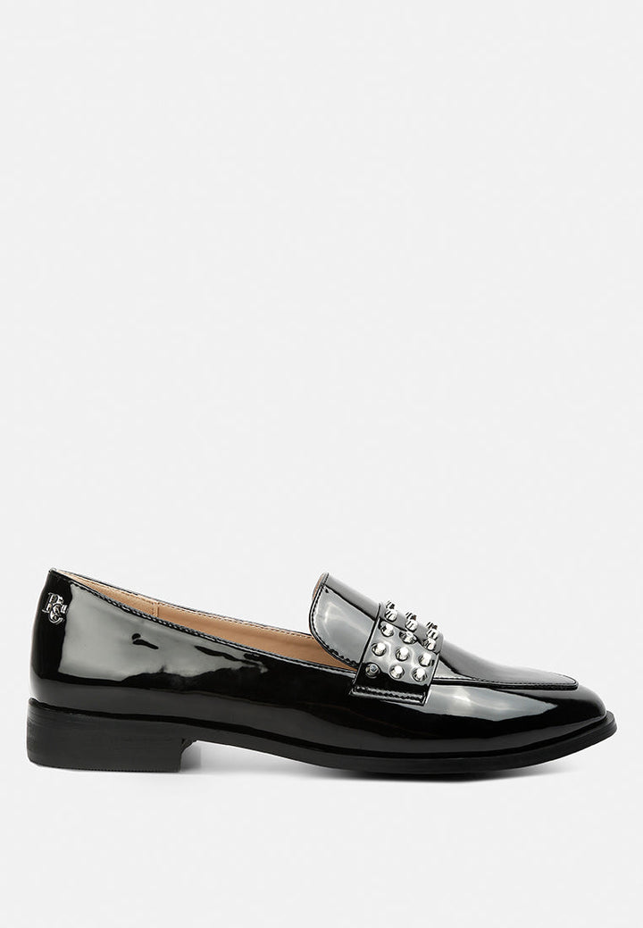 meanbabe semicasual stud detail patent loafers by ruw#color_black