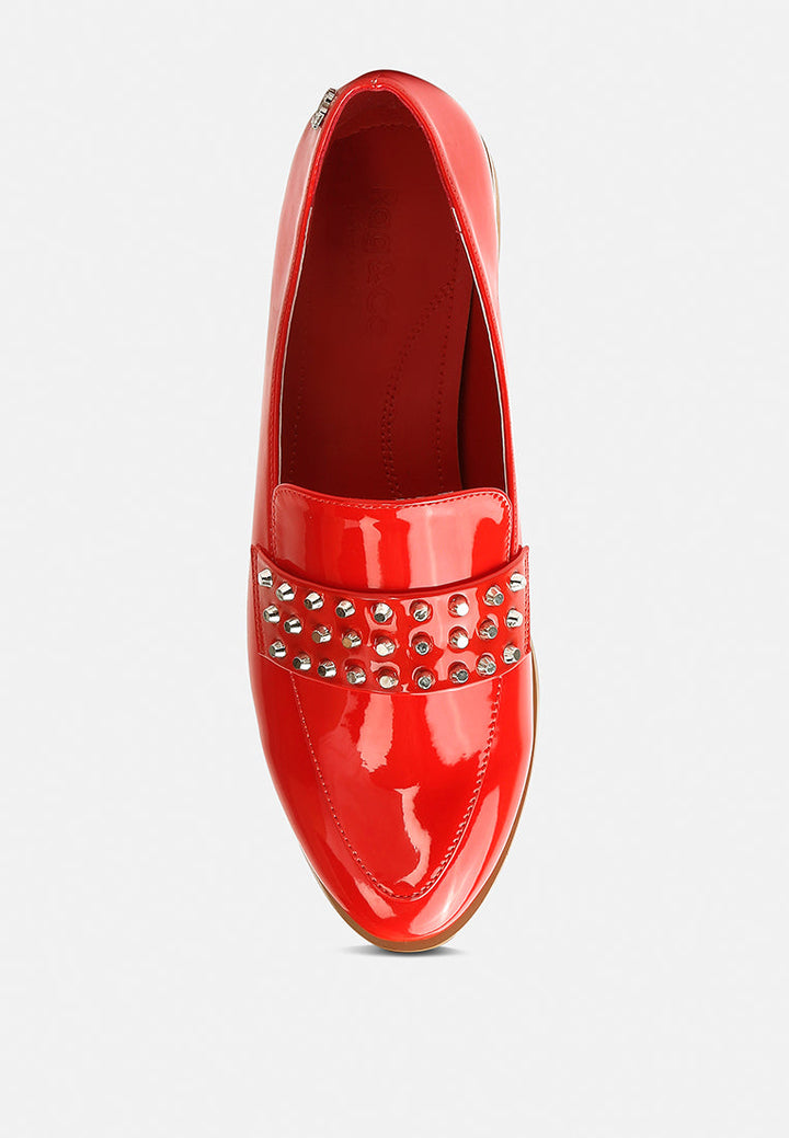 meanbabe semicasual stud detail patent loafers#color_red