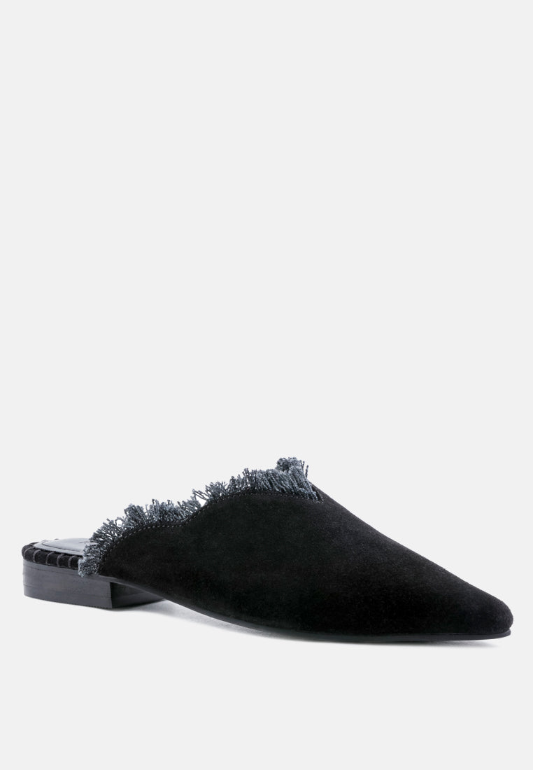 molly frayed leather mules#color_black
