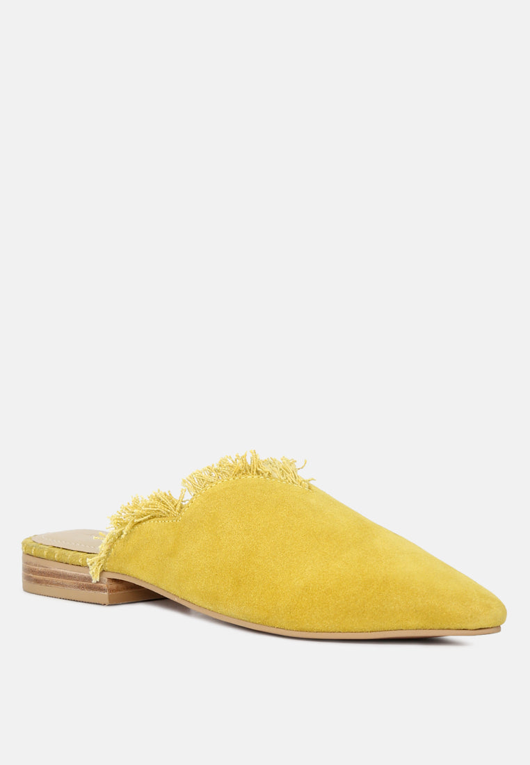 molly frayed leather mules#color_mustard