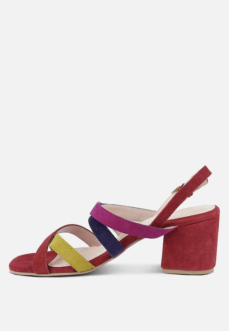 mon-lapin mid heeled block leather sandal by ruw#color_multi-red