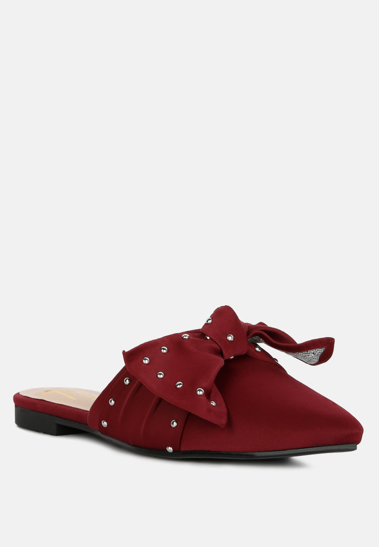 makeover studded bow flat mules by ruw#color_burgundy