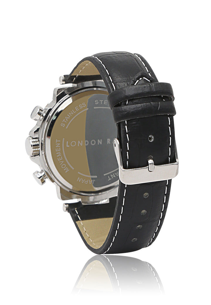 men's black analogue watch for men with croco pu leather strap#color_black