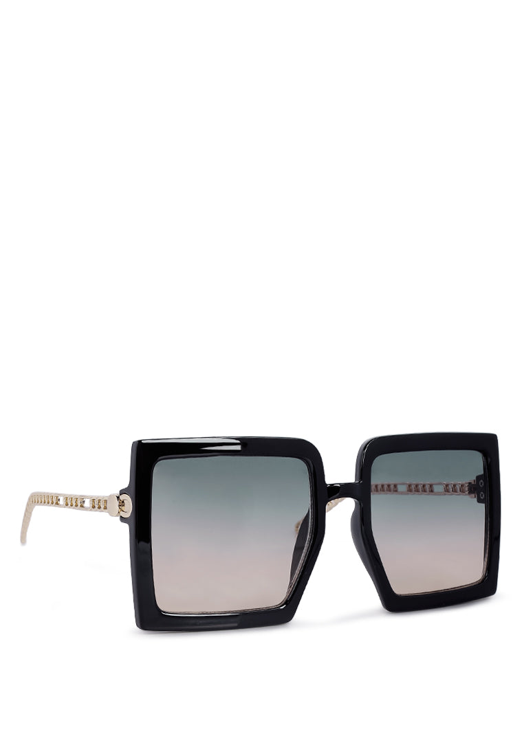 metail square sunglasses#color_black-green