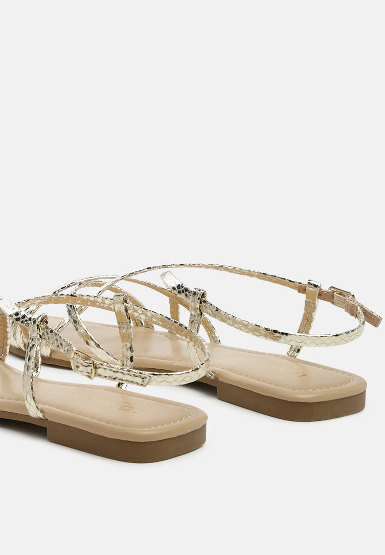 petal molly cuddles cross strap detail flat sandals by ruw#color_gold