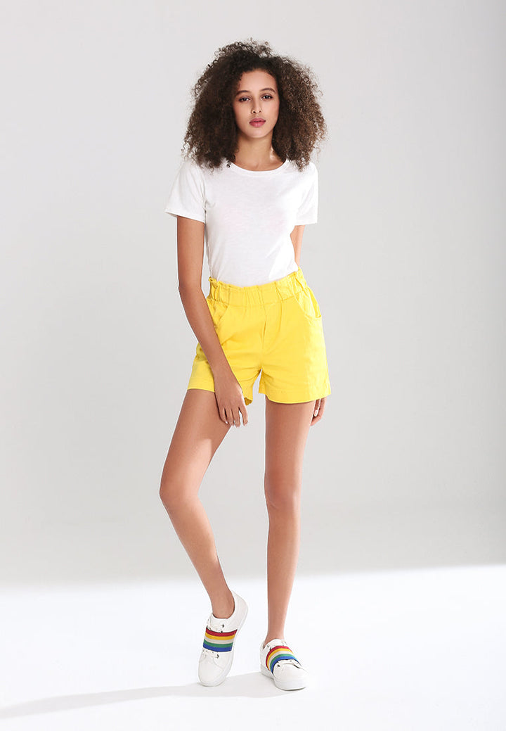 wide elastic waist shorts#color_mustard