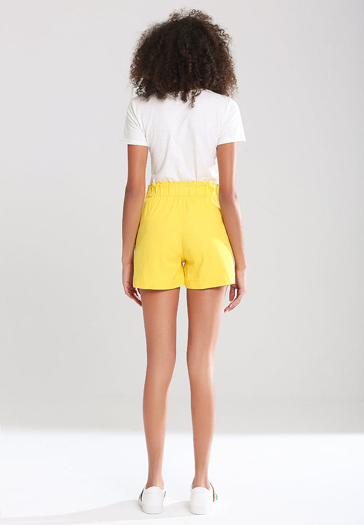 wide elastic waist shorts#color_mustard