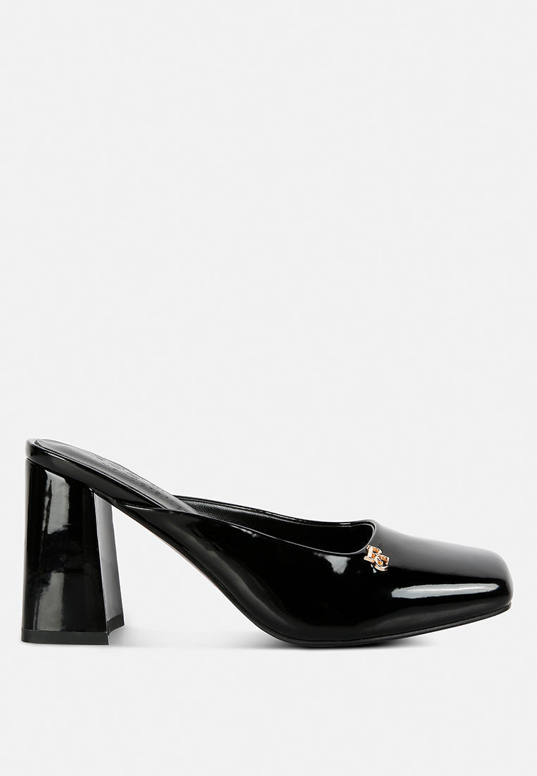 neoplast patent pu block heeled mules by ruw#color_black