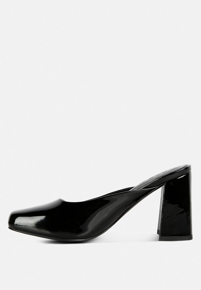 neoplast patent pu block heeled mules#color_black