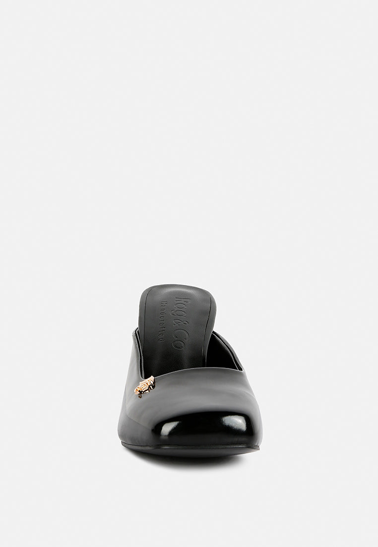 neoplast patent pu block heeled mules#color_black