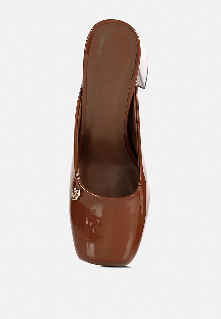 neoplast patent pu block heeled mules#color_brown