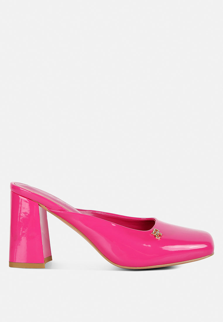 neoplast patent pu block heeled mules#color_pink