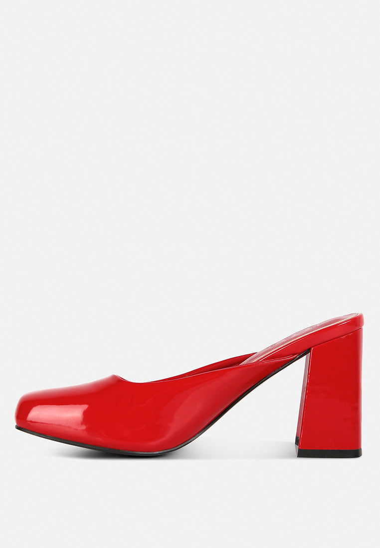 neoplast patent pu block heeled mules#color_red
