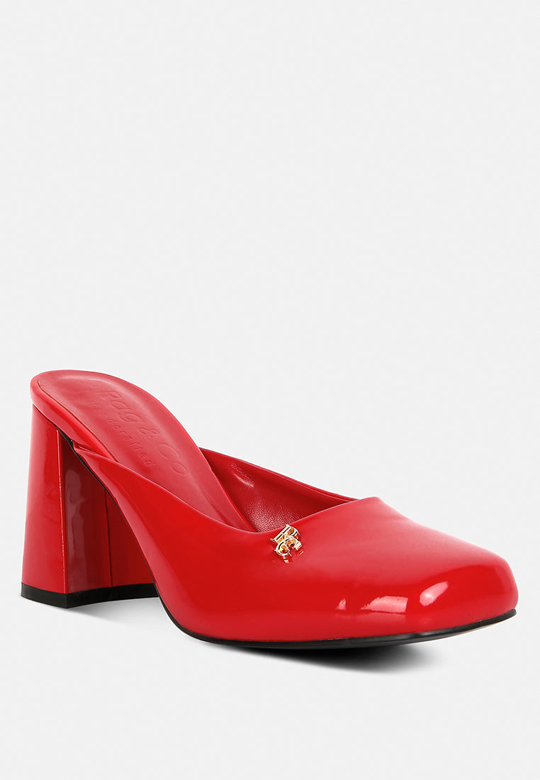 neoplast patent pu block heeled mules#color_red