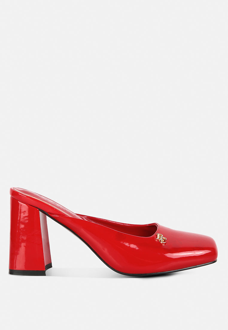 neoplast patent pu block heeled mules by ruw#color_red