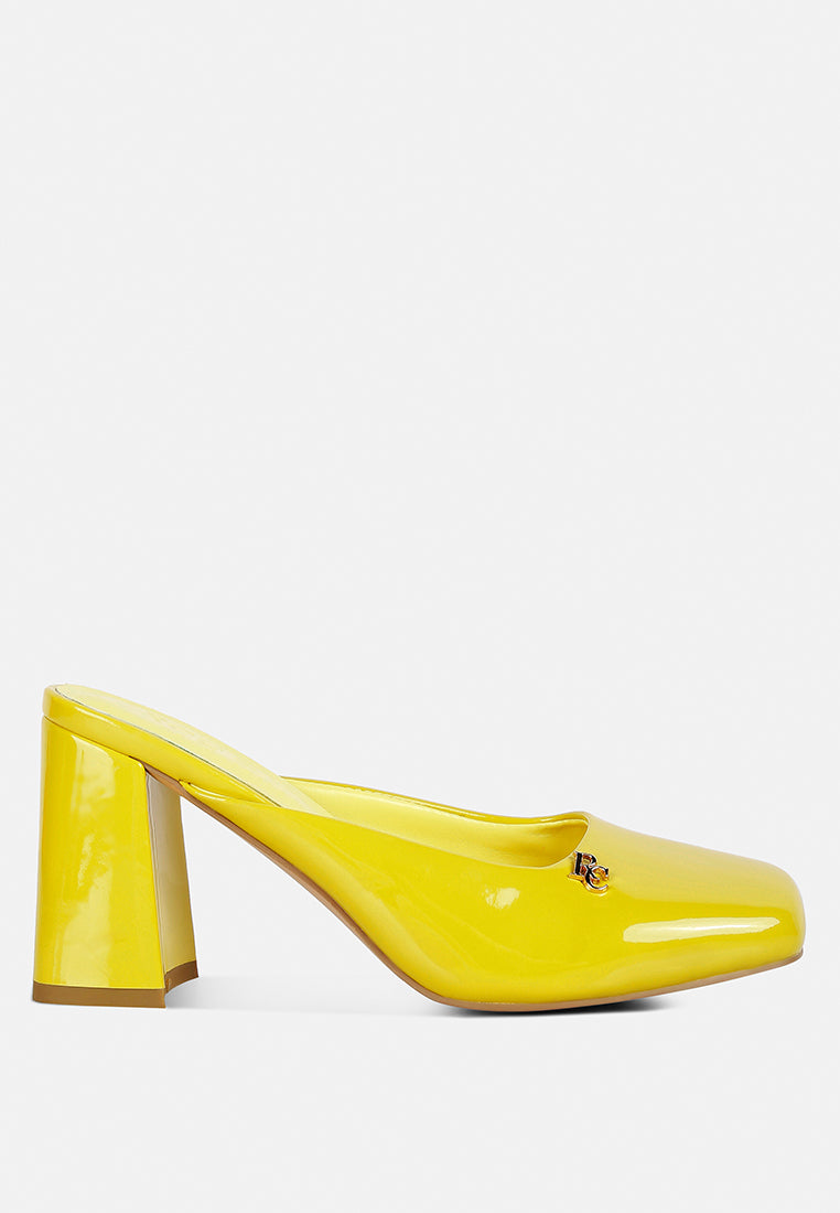 neoplast patent pu block heeled mules#color_yellow