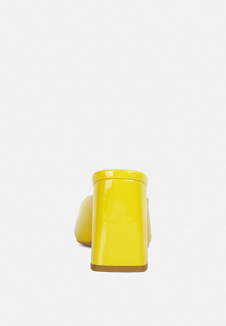 neoplast patent pu block heeled mules by ruw#color_yellow