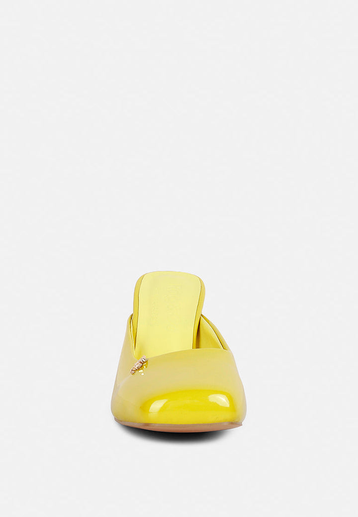 neoplast patent pu block heeled mules by ruw#color_yellow